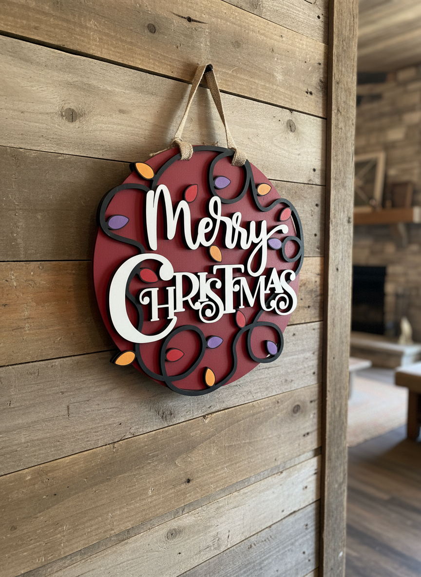 Merry Christmas Door Sign with Lights – Festive Holiday Front Door Decor