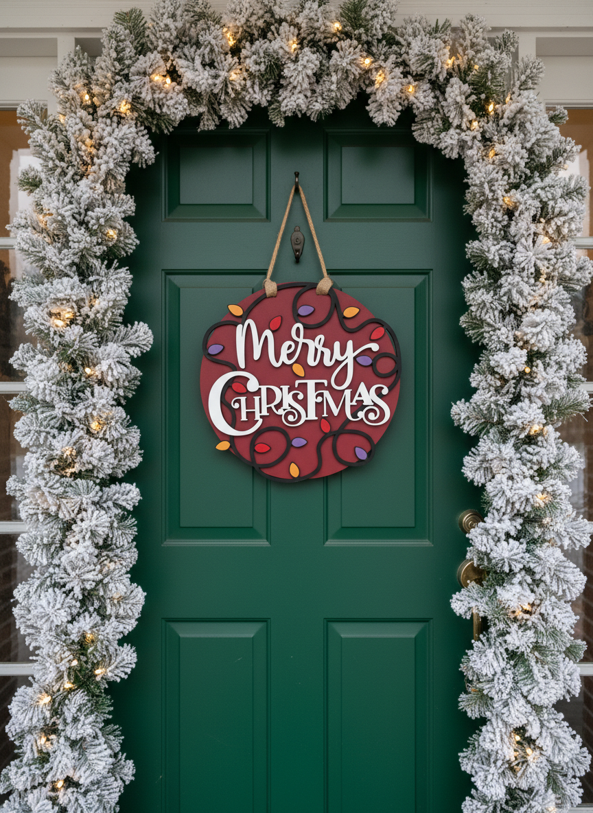 Merry Christmas Door Sign with Lights – Festive Holiday Front Door Decor
