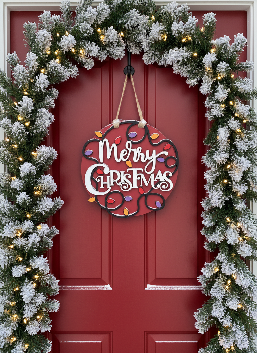 Merry Christmas Door Sign with Lights – Festive Holiday Front Door Decor