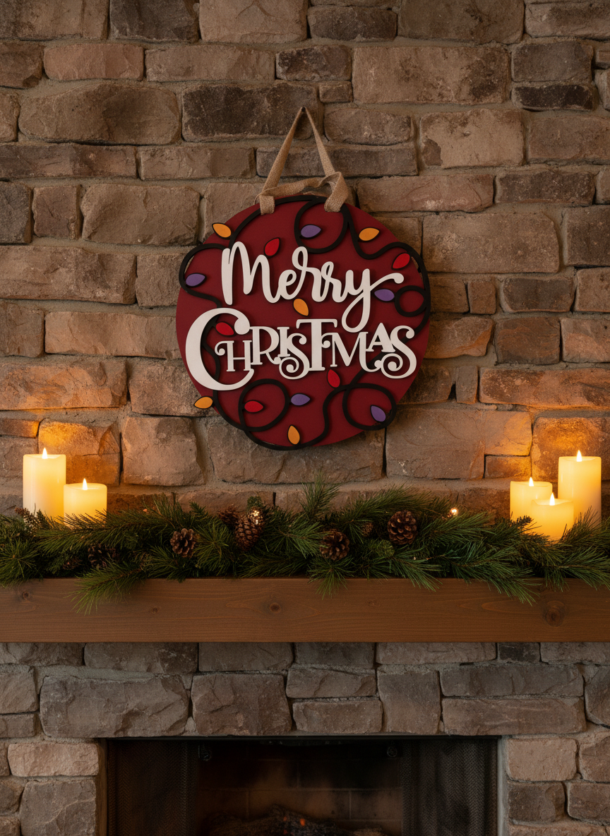 Merry Christmas Door Sign with Lights – Festive Holiday Front Door Decor