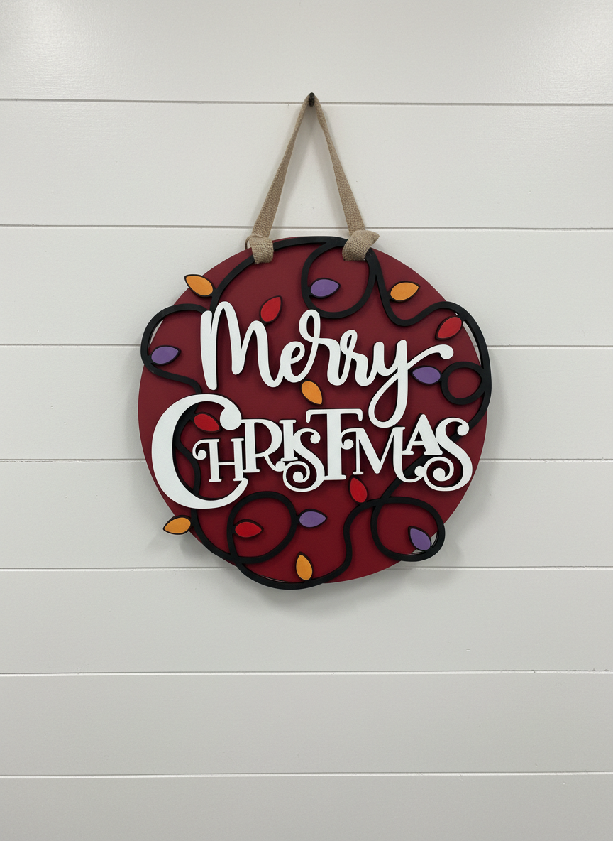 Merry Christmas Door Sign with Lights – Festive Holiday Front Door Decor