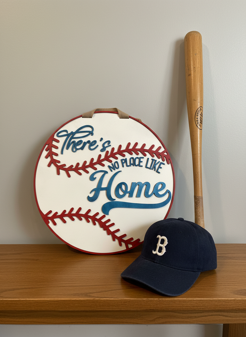 There’s No Place Like Home Baseball Door Sign | Layered Wood Sports Decor | Baseball Front Door Hanger | Handmade Fan Sign
