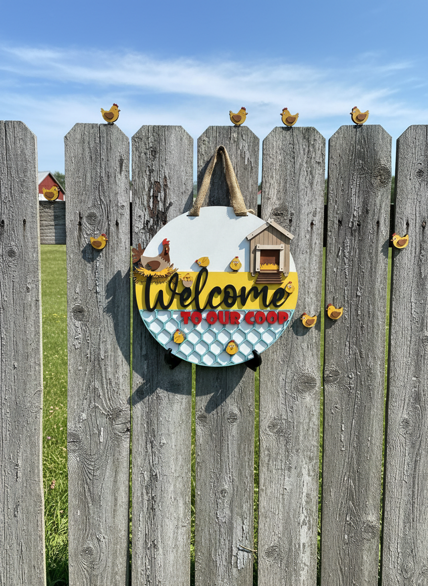 Welcome to Our Coop Hen and Chicks Door Sign