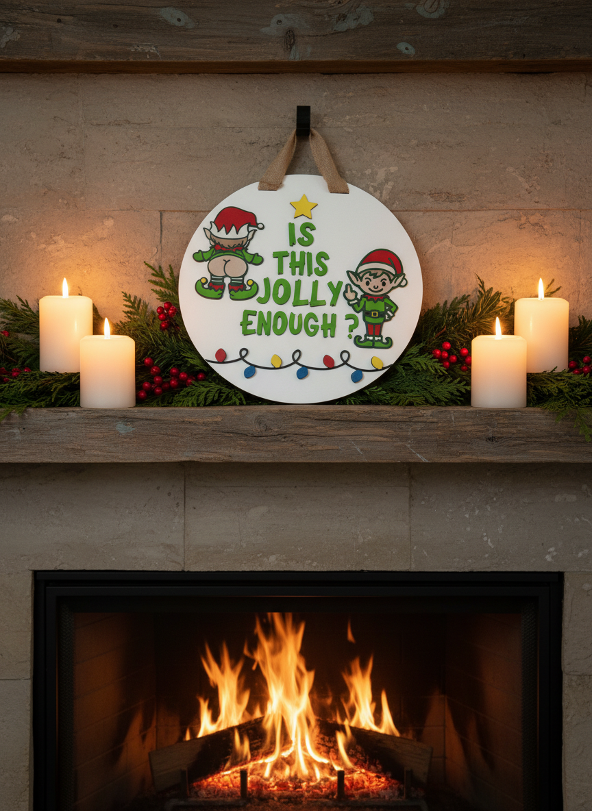 “Is This Jolly Enough?” Christmas Elf Door Sign – Handcrafted Holiday Décor