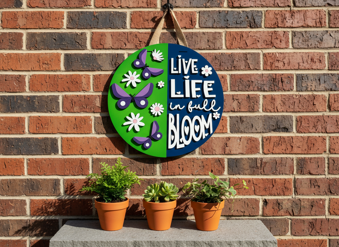 “Live Life in Full Bloom” Door Sign – Handcrafted Floral & Butterfly Home Décor
