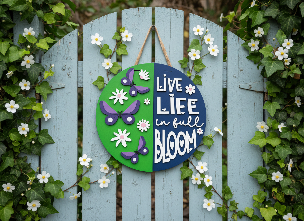 “Live Life in Full Bloom” Door Sign – Handcrafted Floral & Butterfly Home Décor