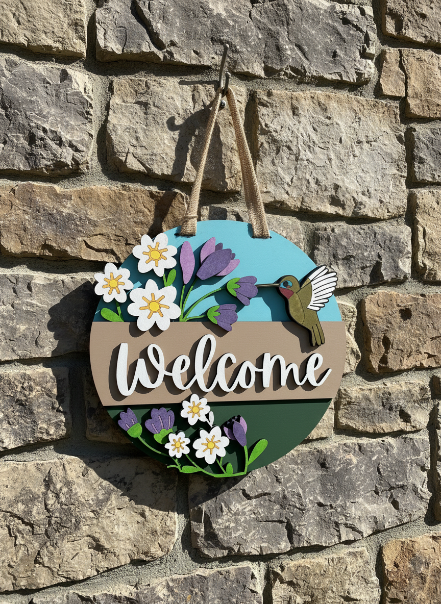 Hummingbird “Welcome” Door Sign – Nature-Inspired Indoor & Outdoor Home Décor