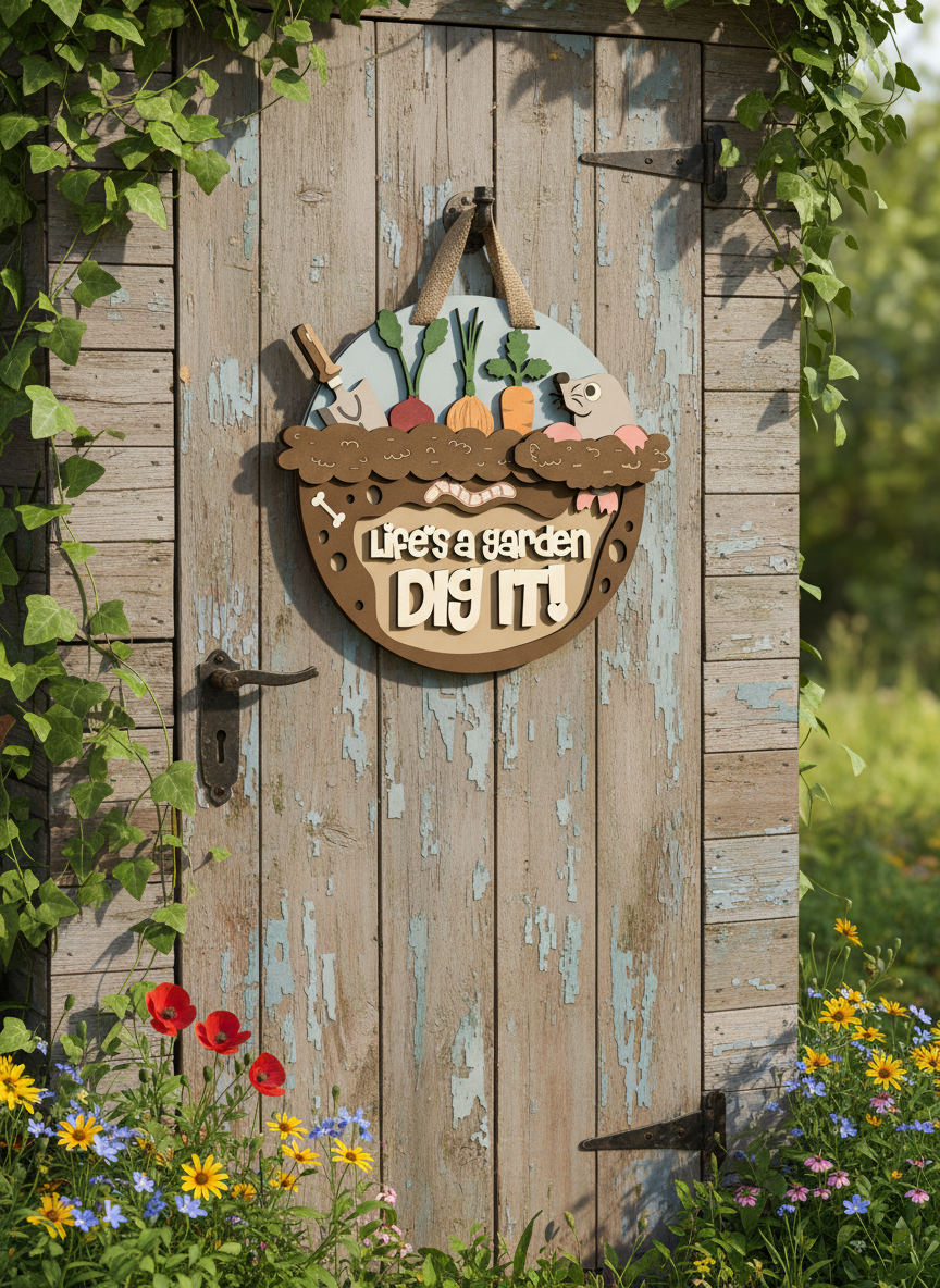 “Life’s a Garden, Dig It” Mole Door Sign – Handcrafted Garden & Nature Décor