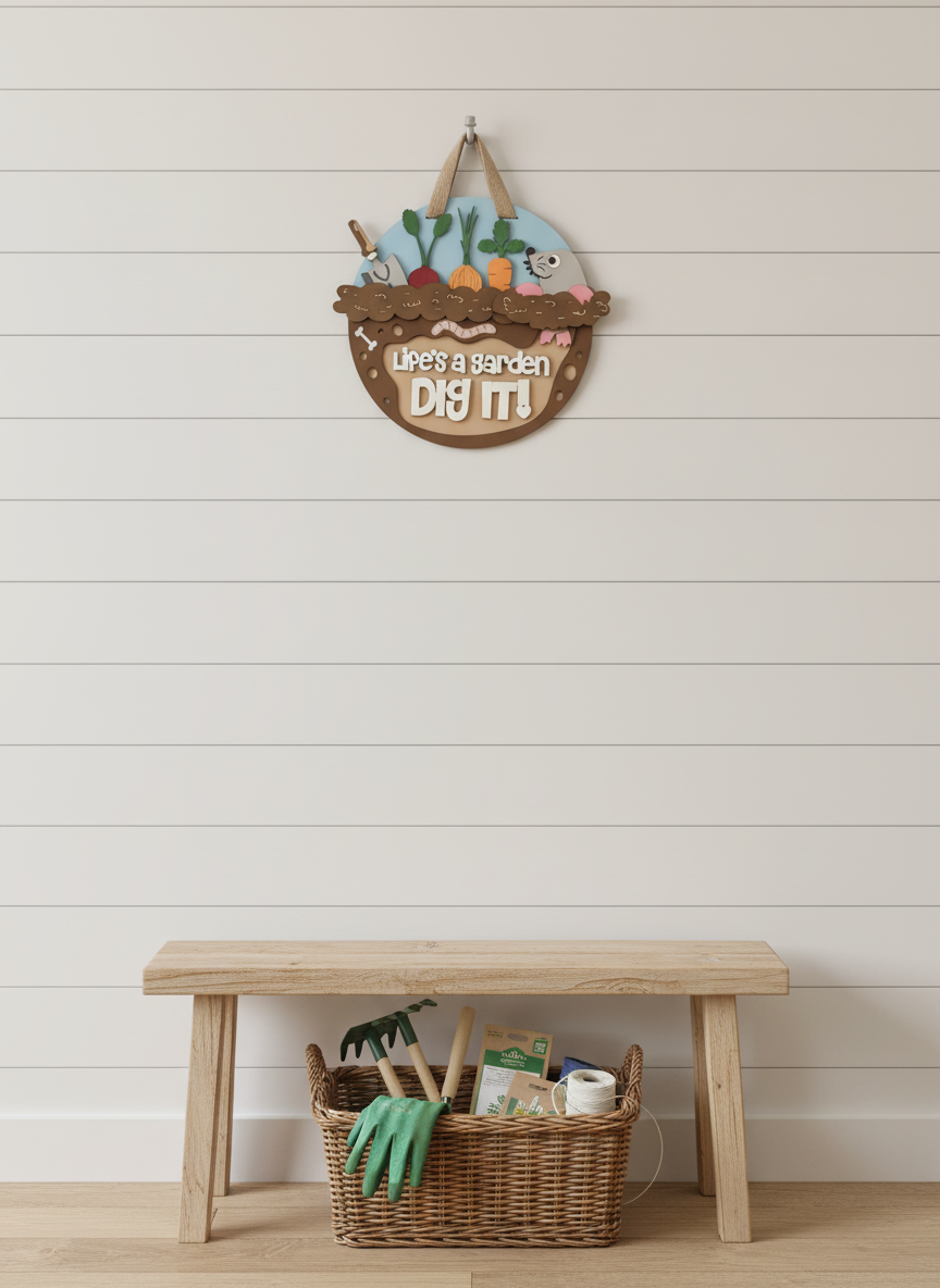 “Life’s a Garden, Dig It” Mole Door Sign – Handcrafted Garden & Nature Décor