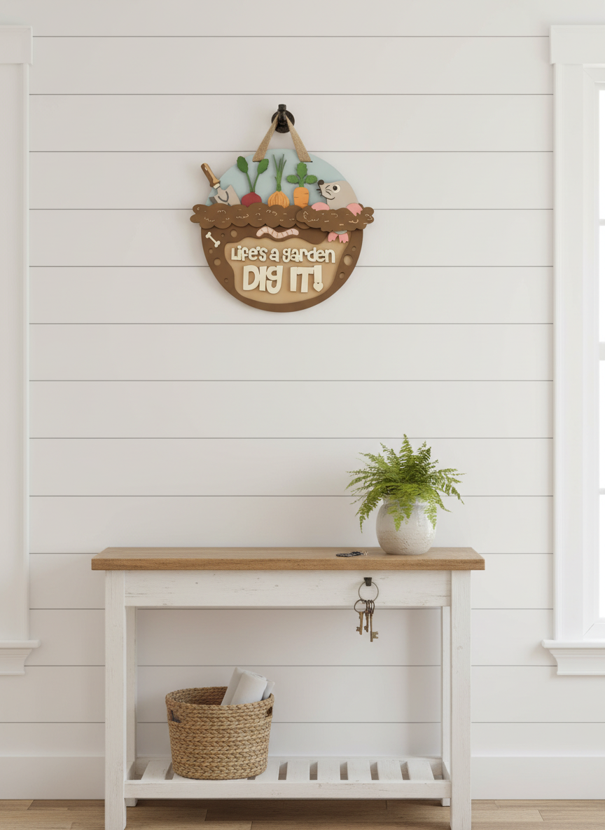 “Life’s a Garden, Dig It” Mole Door Sign – Handcrafted Garden & Nature Décor