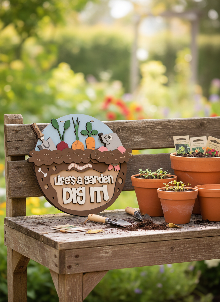 “Life’s a Garden, Dig It” Mole Door Sign – Handcrafted Garden & Nature Décor