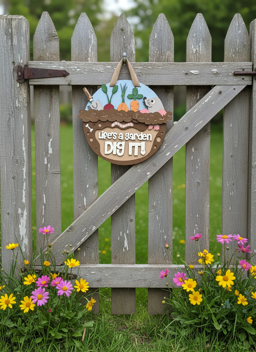 “Life’s a Garden, Dig It” Mole Door Sign – Handcrafted Garden & Nature Décor