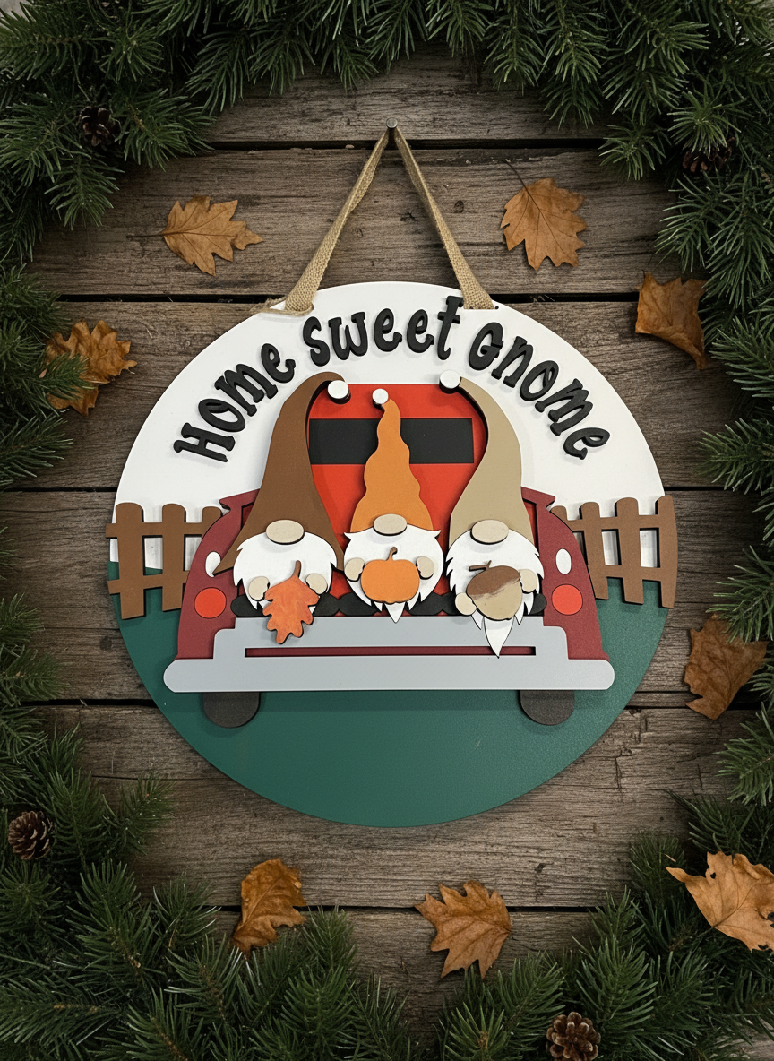 Home Sweet Gnome Door Sign – Whimsical Indoor & Outdoor Decor