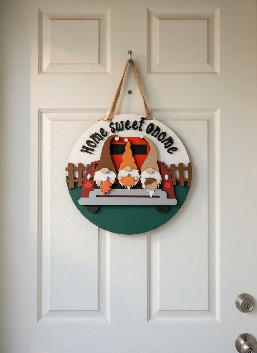Home Sweet Gnome Door Sign – Whimsical Indoor & Outdoor Decor