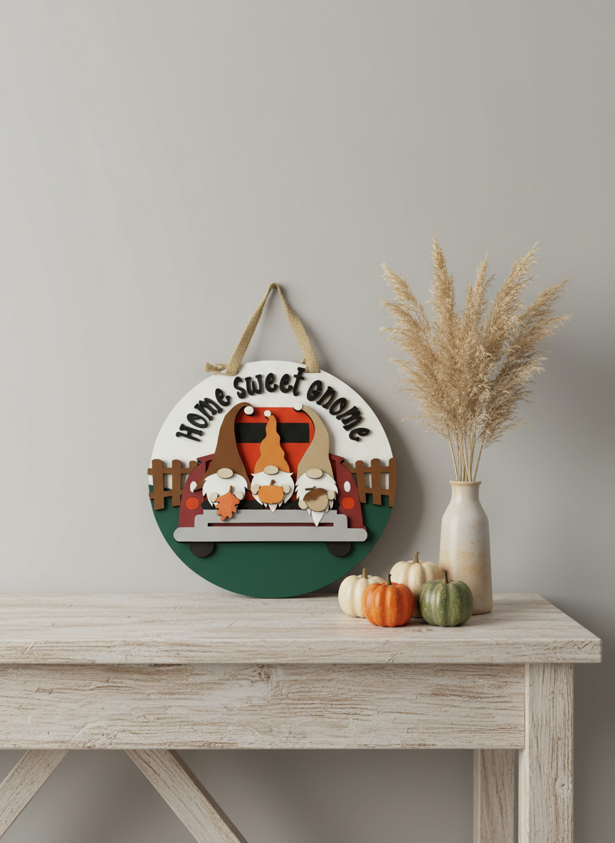 Home Sweet Gnome Door Sign – Whimsical Indoor & Outdoor Decor