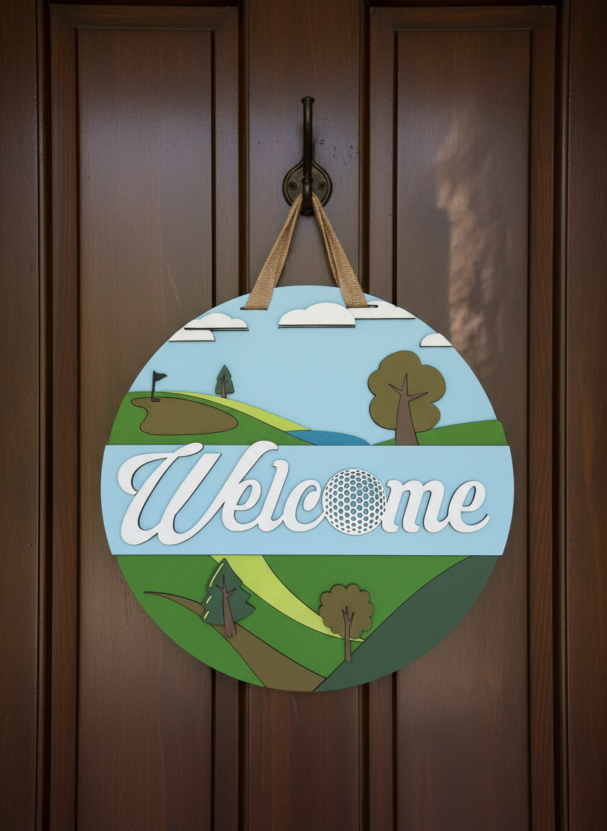 Golf “Welcome” Door Sign – Handcrafted Home & Golf Décor