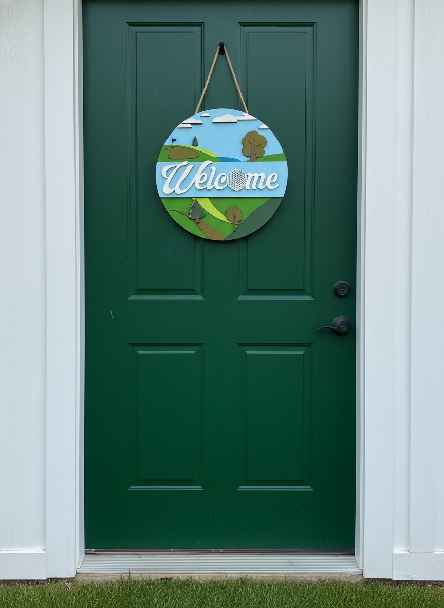 Golf “Welcome” Door Sign – Handcrafted Home & Golf Décor