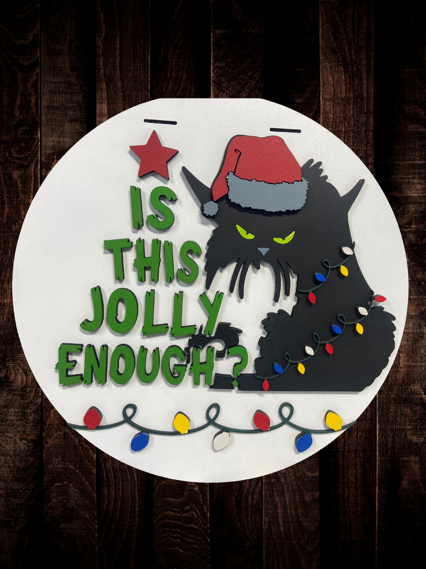 "Is This Jolly Enough?" Black Cat Door Sign