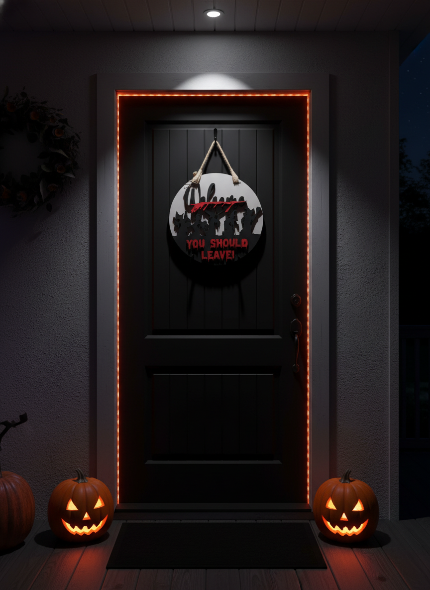 “Welcome, You Should Leave” Witches Door Sign – Funny Halloween Home Decor
