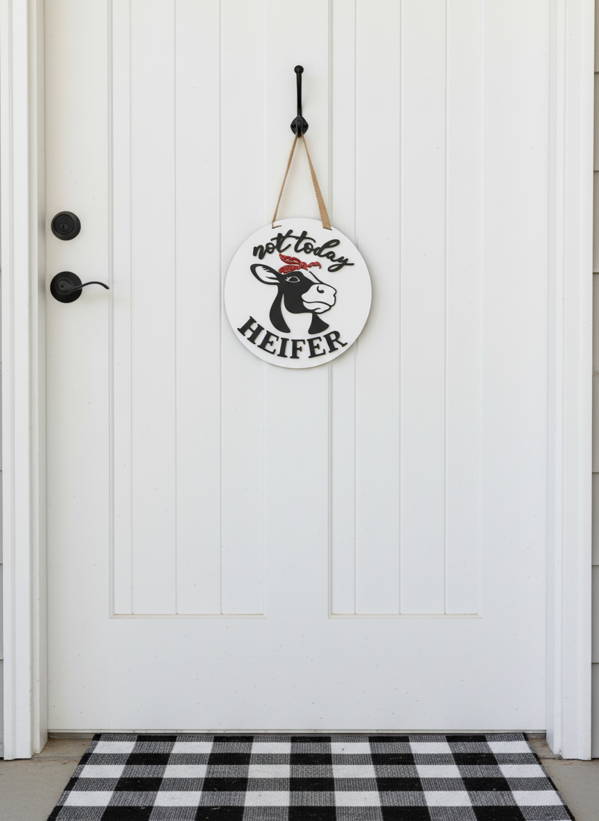 Not Today Heifer Cow Door Sign – Funny Farmhouse Front Door Decor