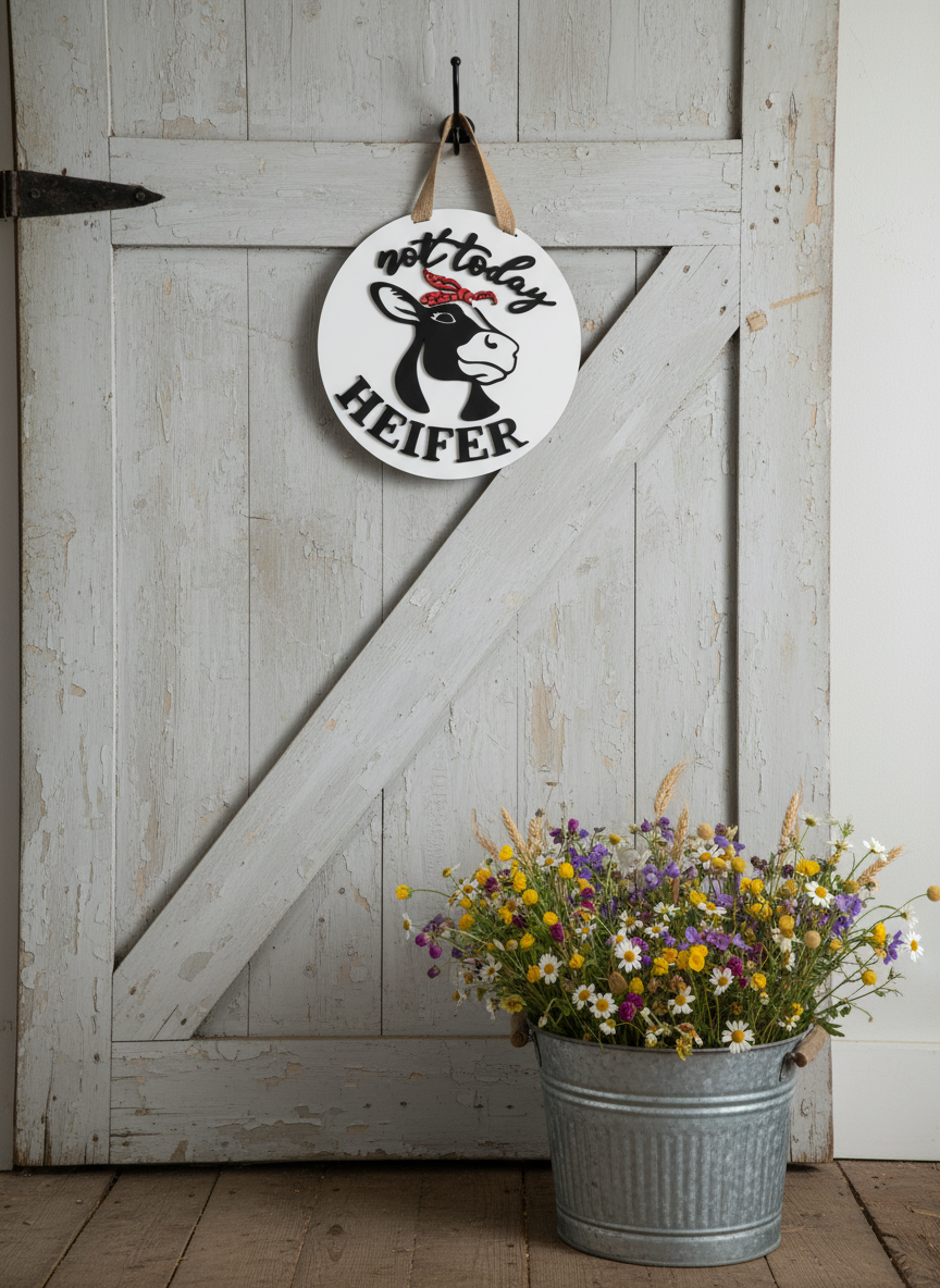 Not Today Heifer Cow Door Sign – Funny Farmhouse Front Door Decor