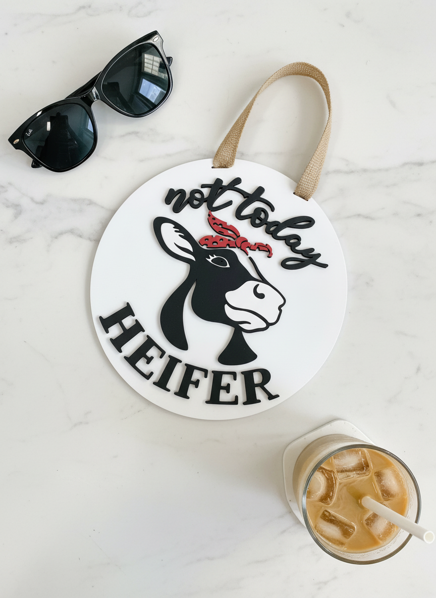 Not Today Heifer Cow Door Sign – Funny Farmhouse Front Door Decor