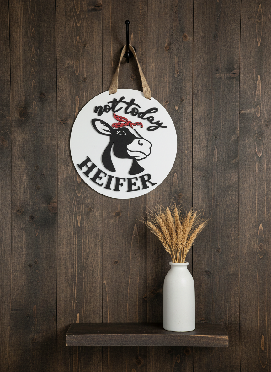Not Today Heifer Cow Door Sign – Funny Farmhouse Front Door Decor