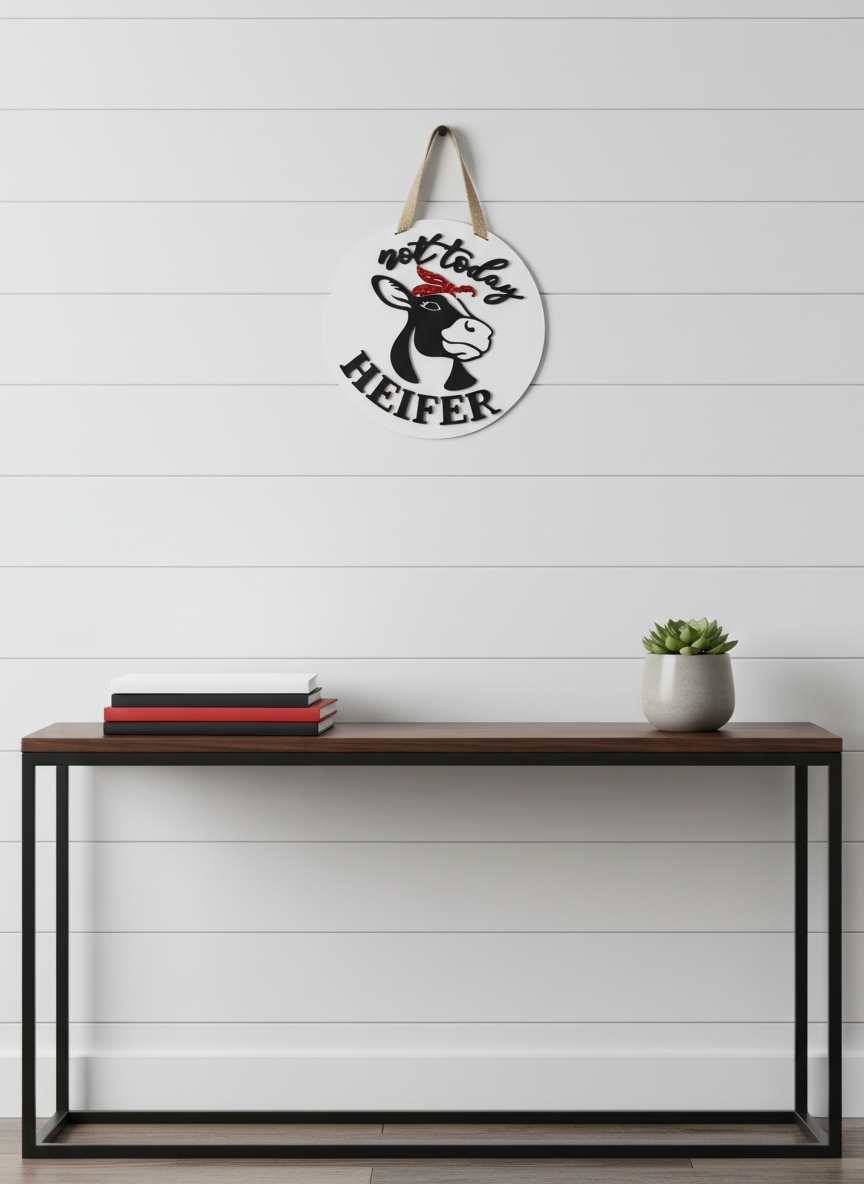 Not Today Heifer Cow Door Sign – Funny Farmhouse Front Door Decor