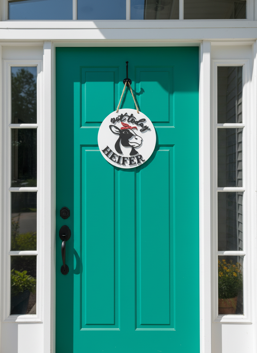Not Today Heifer Cow Door Sign – Funny Farmhouse Front Door Decor