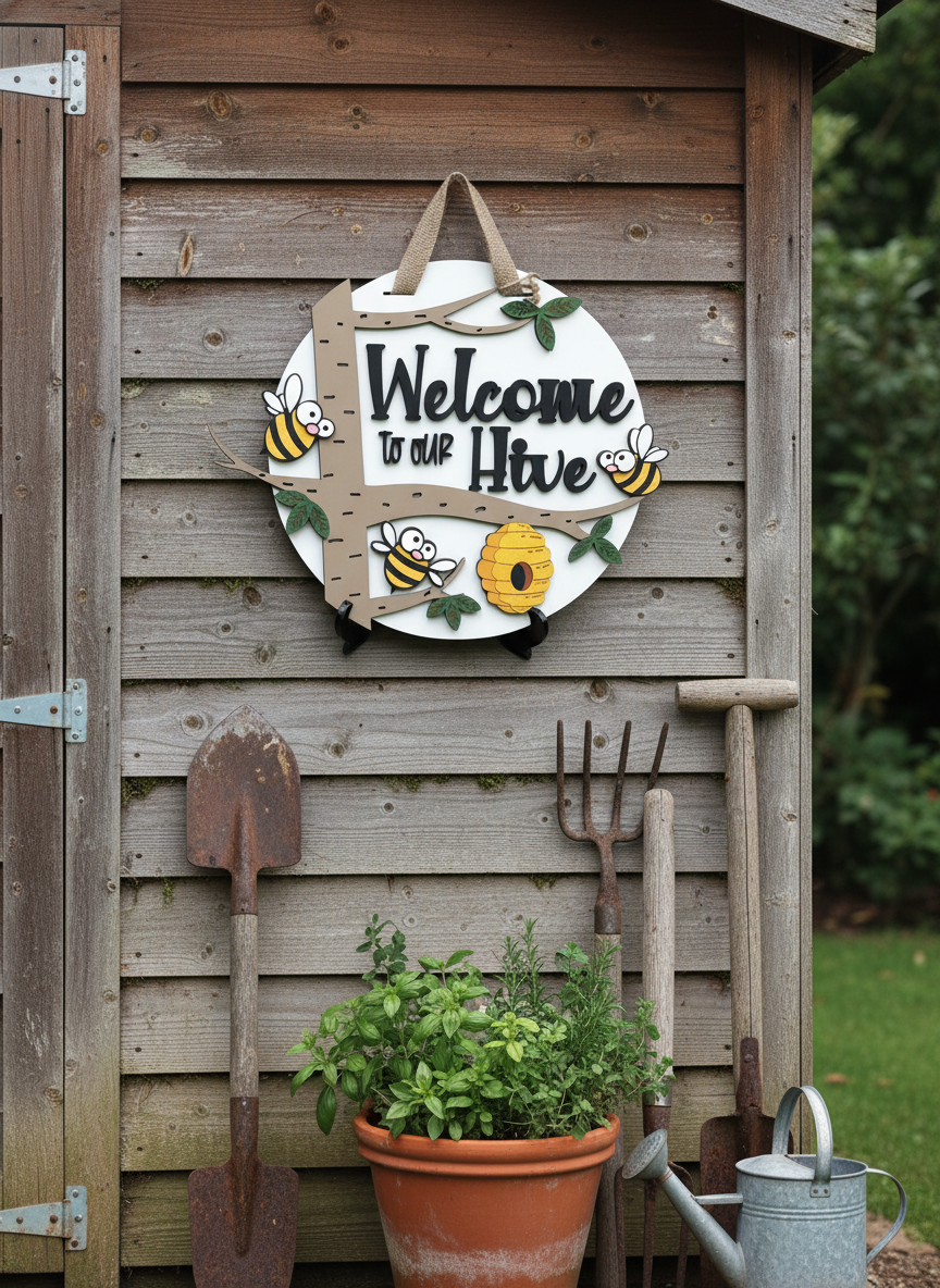 Welcome to our Hive" Bee-Themed Door Sign - Embrace Nature's Warmth
