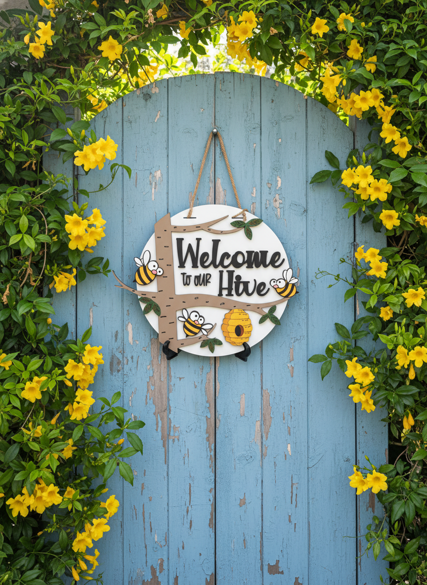 Welcome to our Hive" Bee-Themed Door Sign - Embrace Nature's Warmth