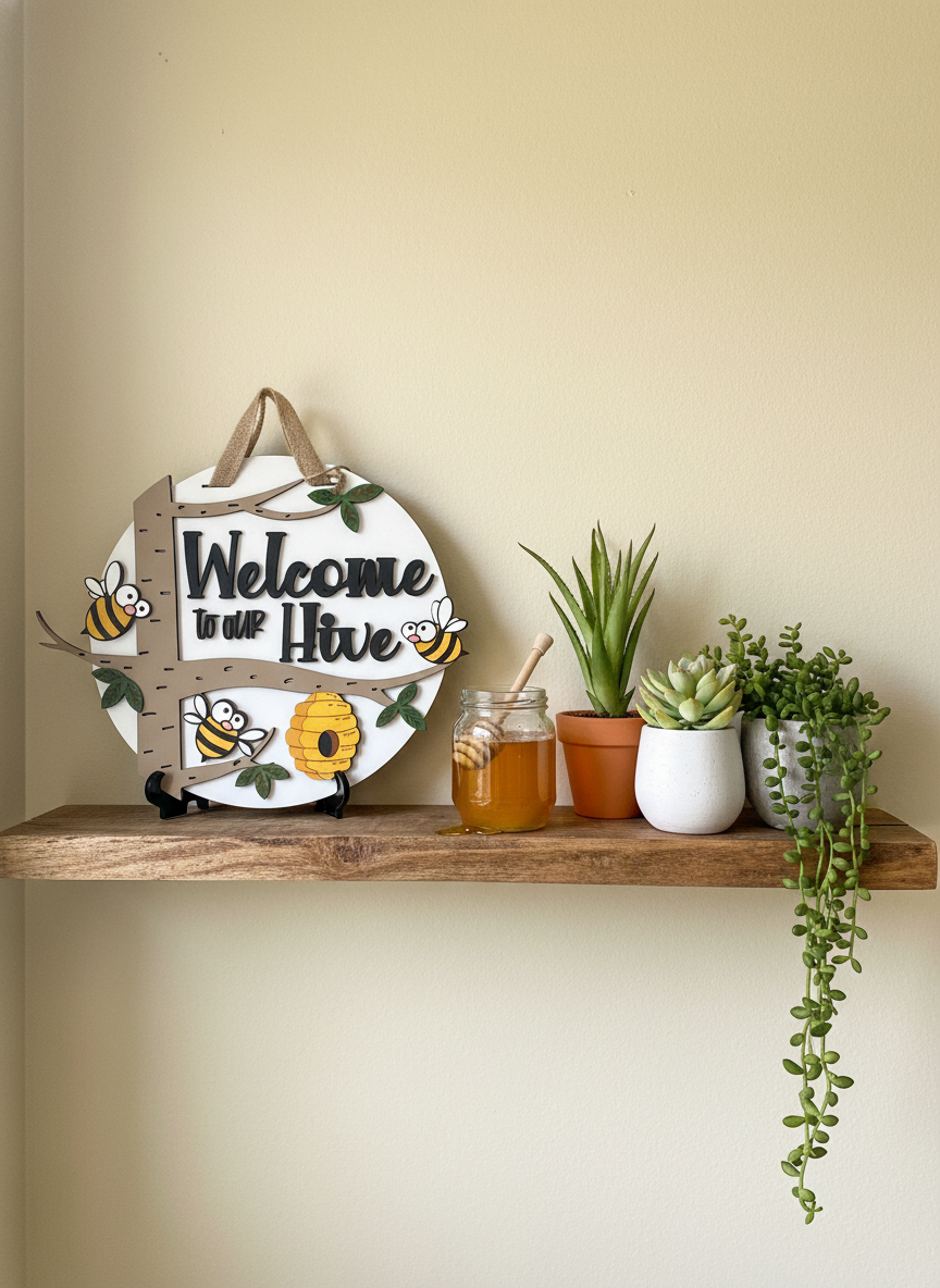 Welcome to our Hive" Bee-Themed Door Sign - Embrace Nature's Warmth