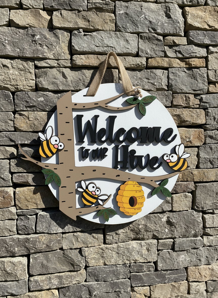 Welcome to our Hive" Bee-Themed Door Sign - Embrace Nature's Warmth