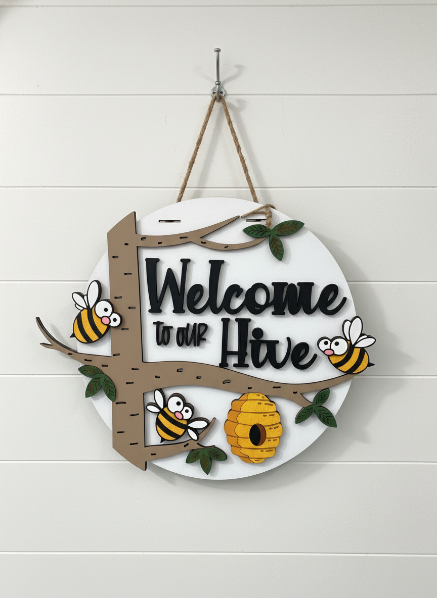 Welcome to our Hive" Bee-Themed Door Sign - Embrace Nature's Warmth