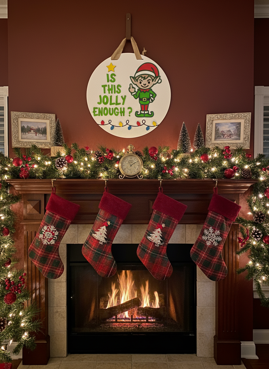 “Is This Jolly Enough?” Christmas Elf Door Sign – Handcrafted Holiday Décor