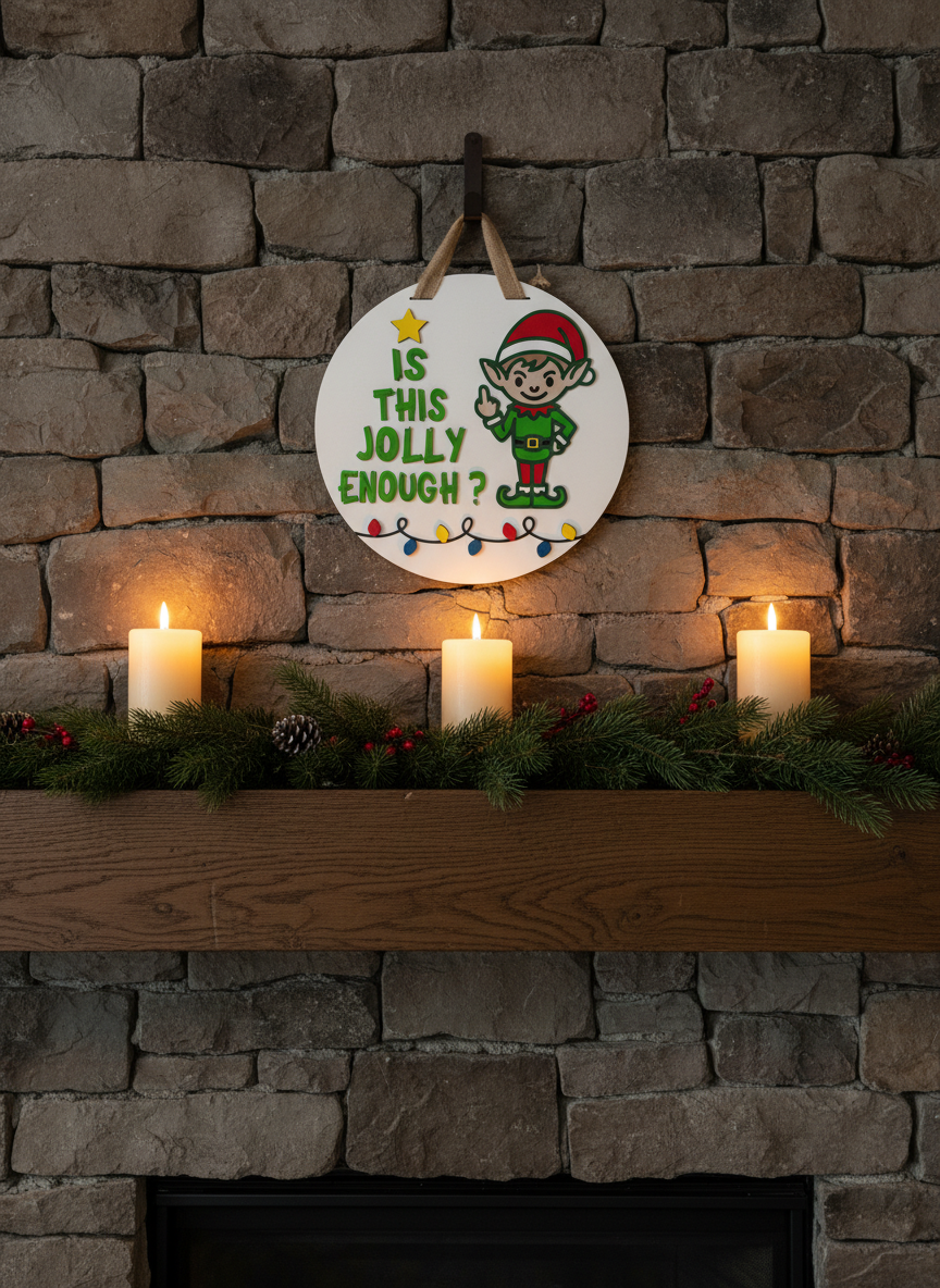 “Is This Jolly Enough?” Christmas Elf Door Sign – Handcrafted Holiday Décor