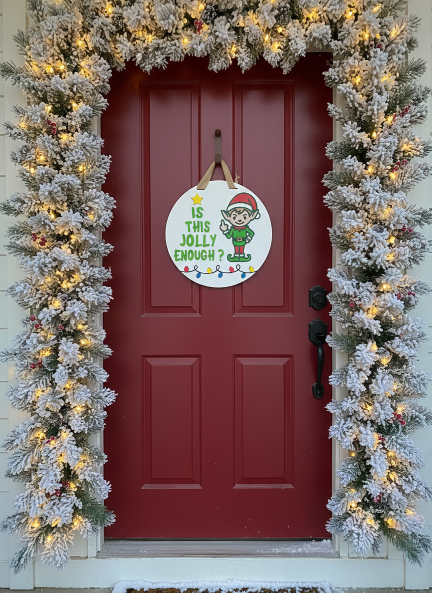 “Is This Jolly Enough?” Christmas Elf Door Sign – Handcrafted Holiday Décor
