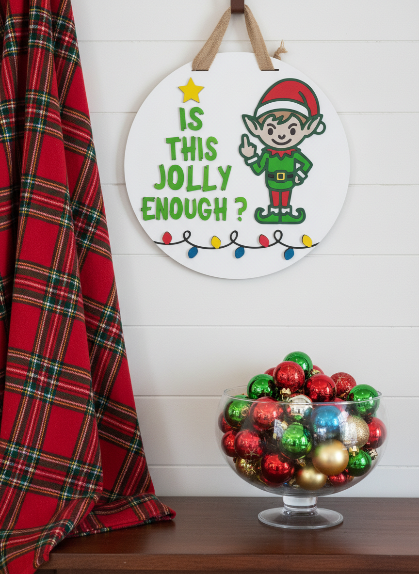 “Is This Jolly Enough?” Christmas Elf Door Sign – Handcrafted Holiday Décor