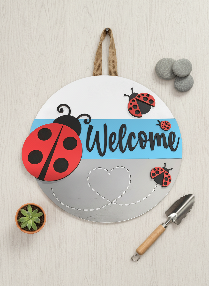 Welcome Ladybugs Door Sign – Charming Indoor & Outdoor Home Decor