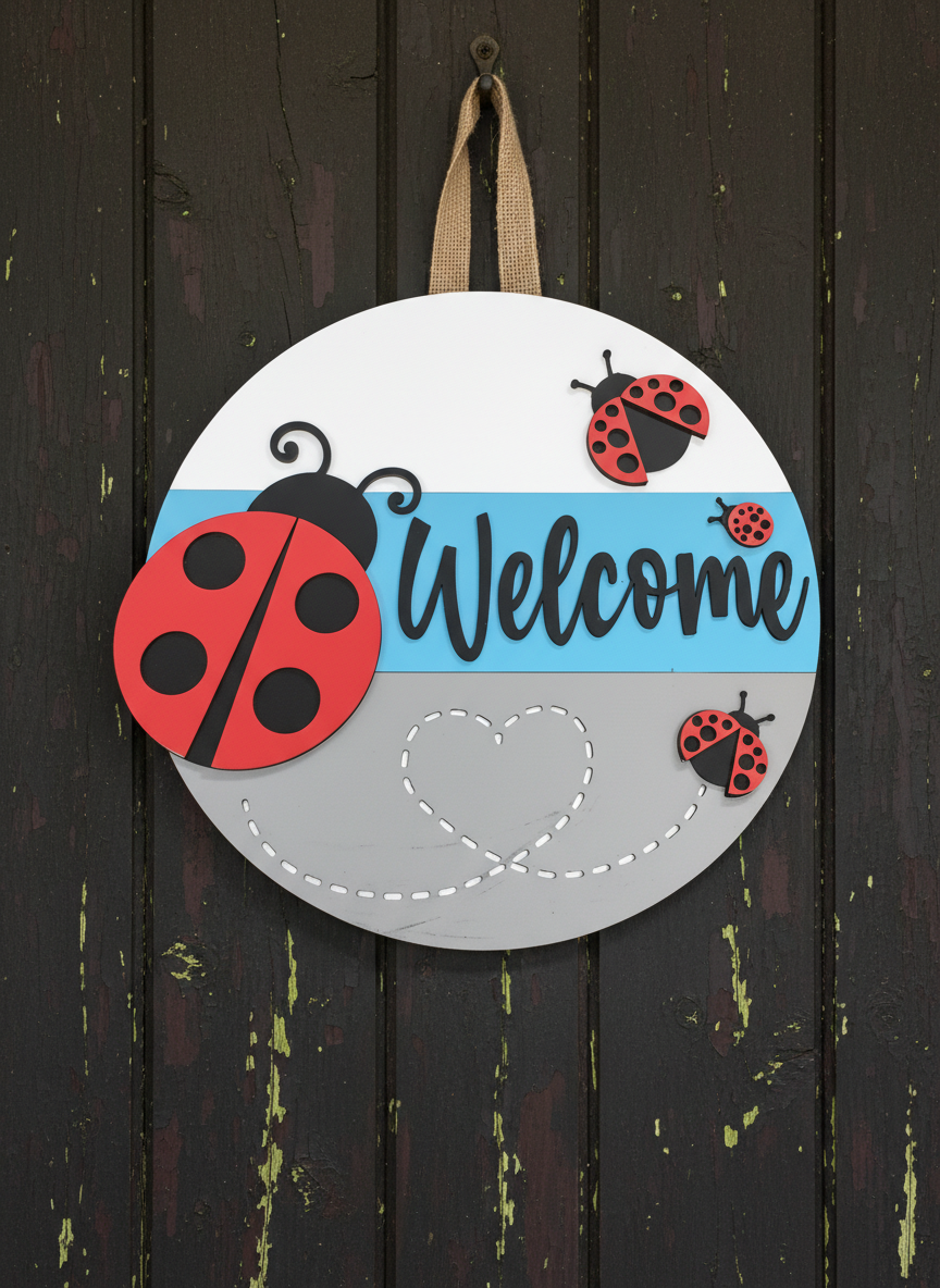 Welcome Ladybugs Door Sign – Charming Indoor & Outdoor Home Decor