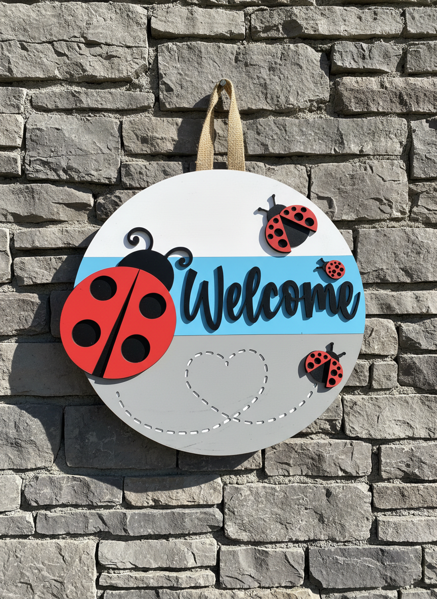Welcome Ladybugs Door Sign – Charming Indoor & Outdoor Home Decor