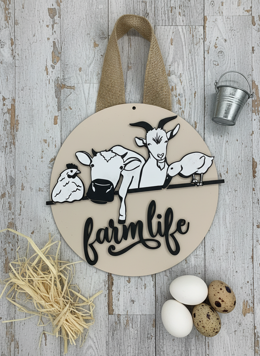 Farm Life Door Hanger – 3D Wood Farmhouse Decor | Rustic Front Door Sign