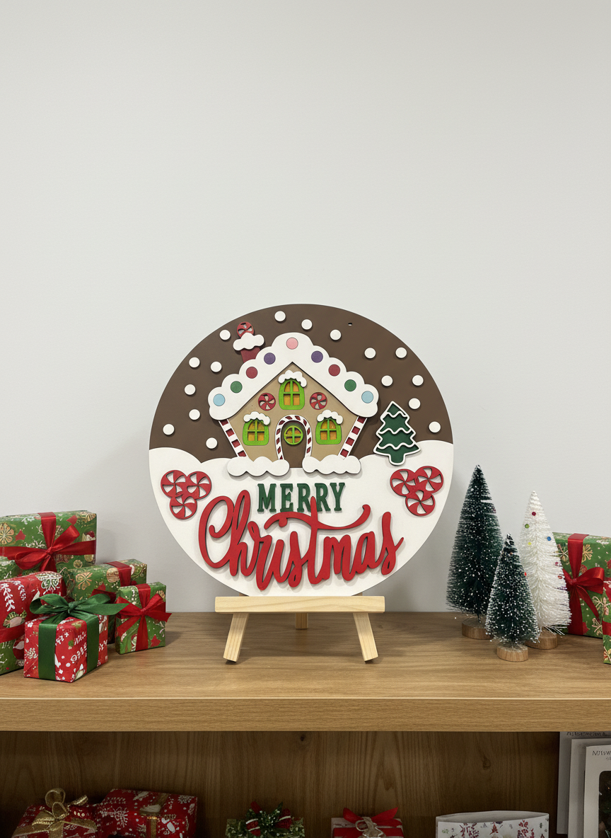 Merry Christmas Gingerbread House Sign | Handmade Holiday Decor