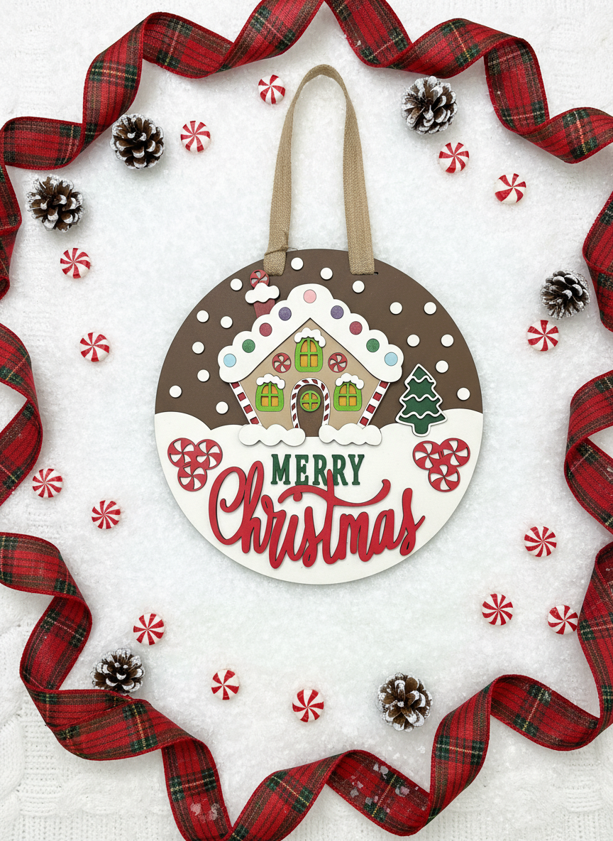 Merry Christmas Gingerbread House Sign | Handmade Holiday Decor