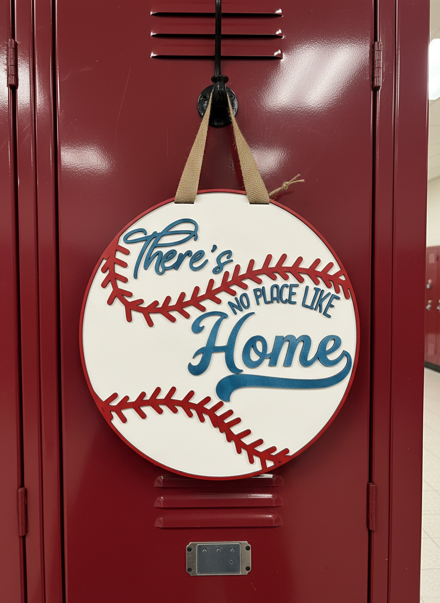 There’s No Place Like Home Baseball Door Sign | Layered Wood Sports Decor | Baseball Front Door Hanger | Handmade Fan Sign