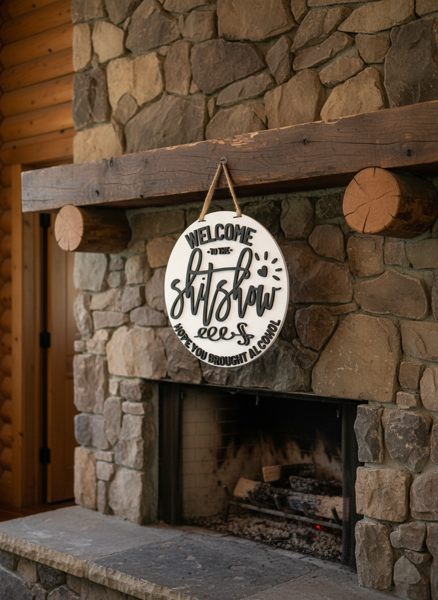 “Welcome to the Sh*t Show, Hope You Brought Alcohol” Funny Door Sign – Adult Humor Home Decor