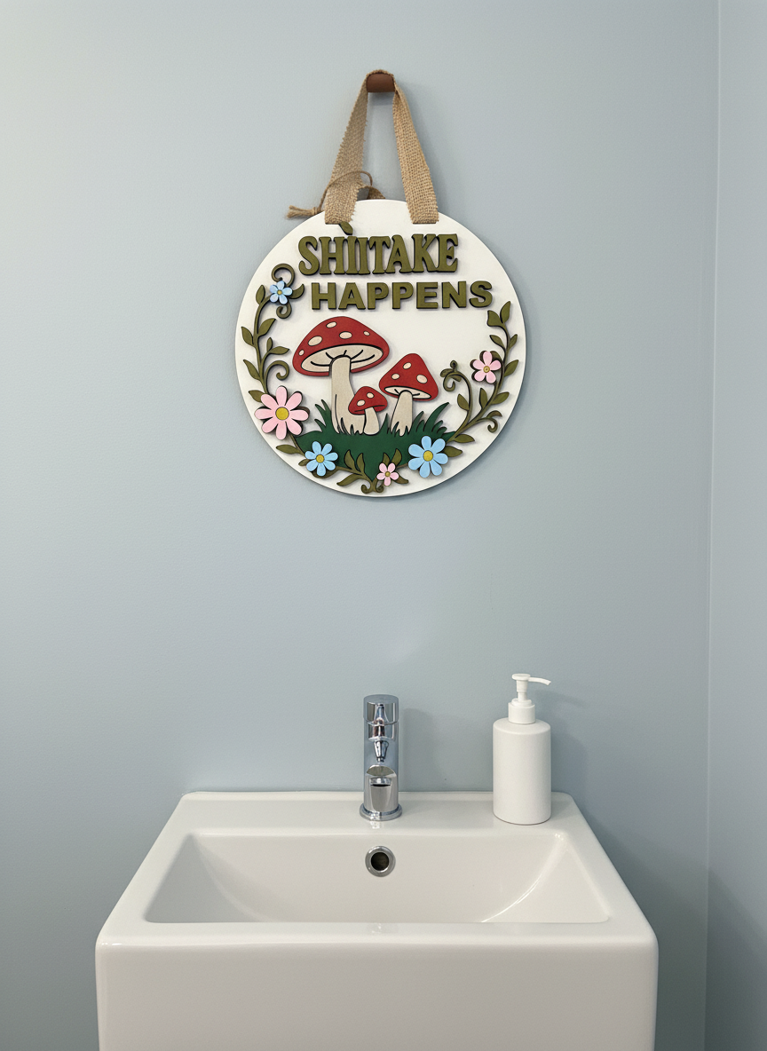 Shiitake Happens Sign | Funny Mushroom Wall Decor | Handmade Cottagecore Decor