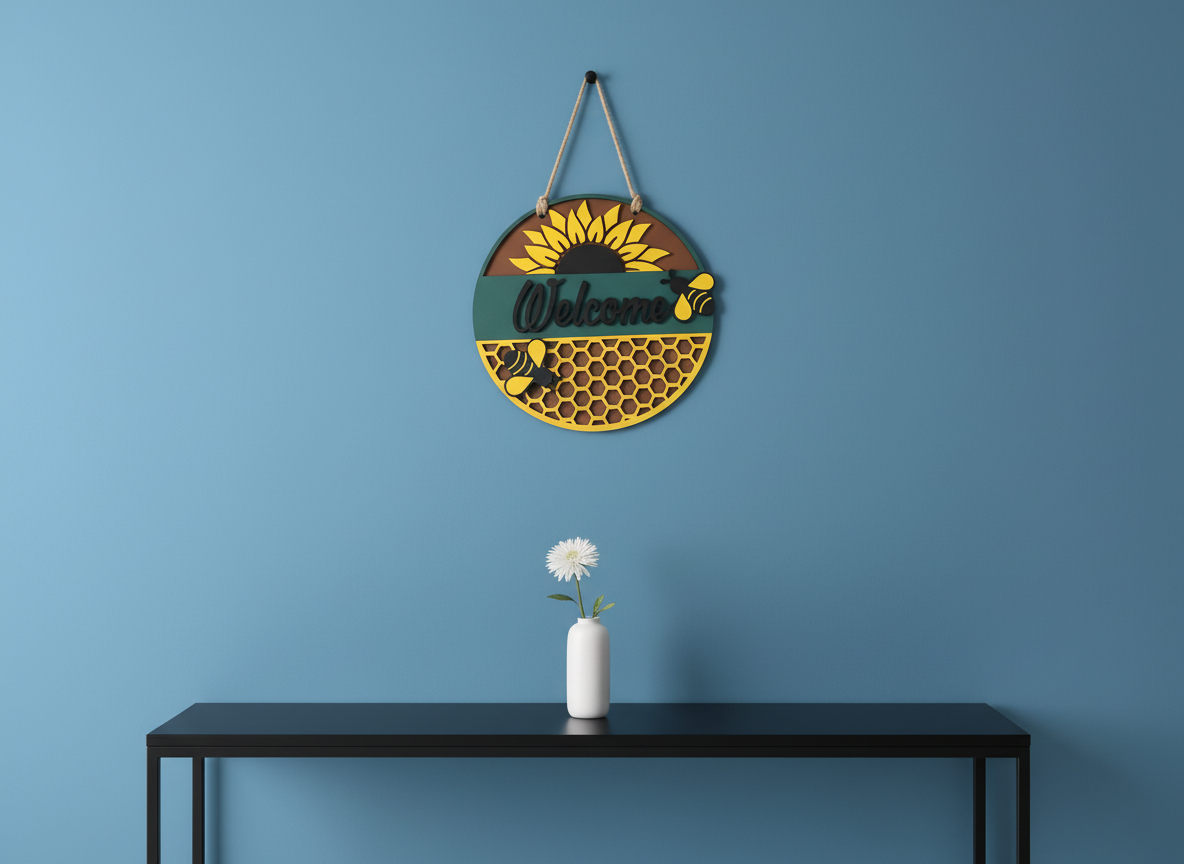 Welcome Sunflower and Bees Door Sign – Cheerful Indoor & Outdoor Decor