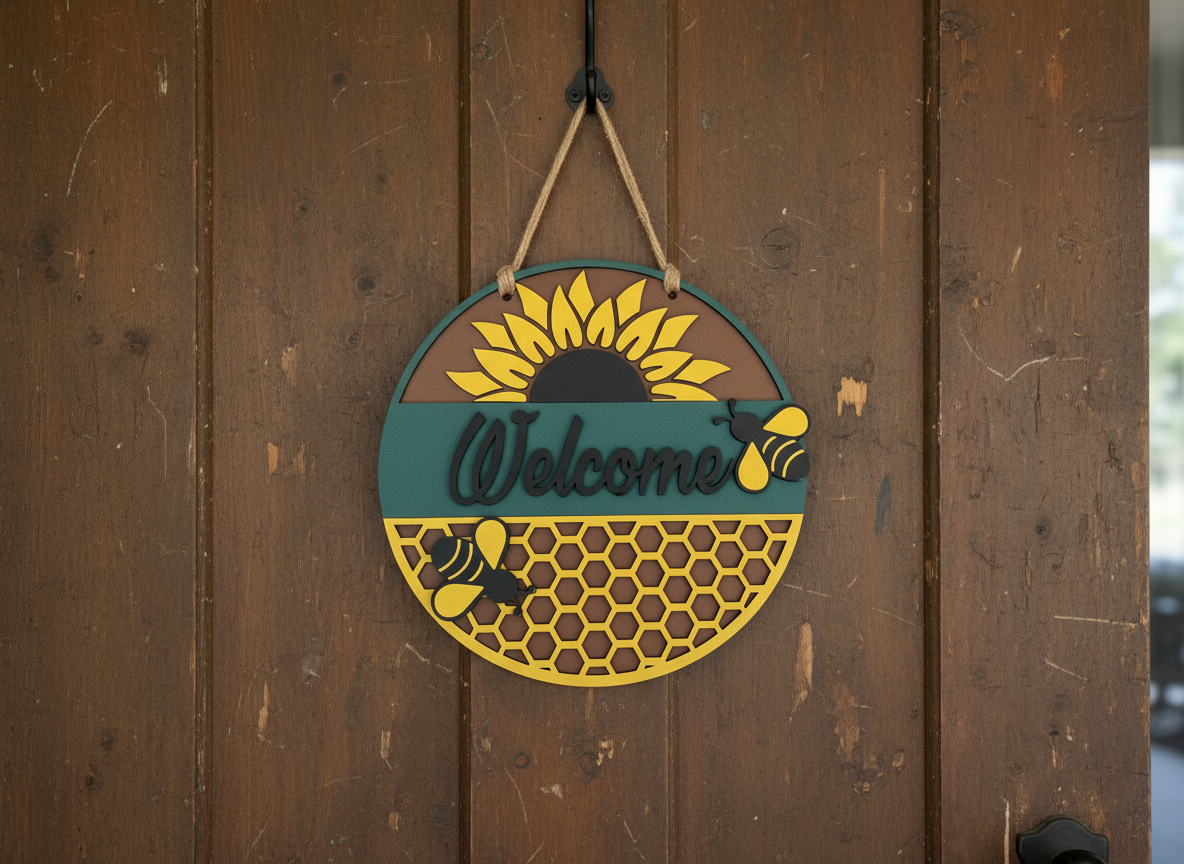 Welcome Sunflower and Bees Door Sign – Cheerful Indoor & Outdoor Decor