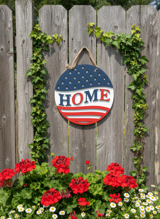 "Home" Patriotic Design Door Sign – American Flag Welcome Sign